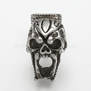 304 Stainless Steel Clasp Rhinestone Settings, Skull, Antique Silver, 25x16x22mm, Hole: 5x10mm, Fit for 4x4mm rhinestone(STAS-P169-62AS)