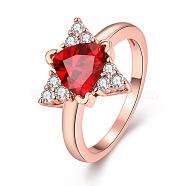 Trendy Triangle Brass Cubic Zirconia Finger Rings, Size 8, Rose Gold, 18.1mm(RJEW-BB02931-8RG)