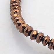 Electroplate Non-magnetic Synthetic Hematite Beads Strands, Faceted Rondelle, Copper Plated, 4x2mm, Hole: 1mm, about 188pcs/strand, 15.7 inch(X-G-J208B-05)