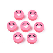Handmade Polymer Clay Beads, Flat Round with Expression, Flamingo, 9~10x4~5mm, Hole: 1.6mm(CLAY-N008-065-A06)