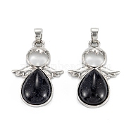 Synthetic Blue Goldstone Pendants, with Platinum Tone Alloy Findings, Angel, 35x24.5x6mm, Hole: 6x5mm(G-H180-03P)