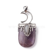 Natural Amethyst Pendants, with Brass Findings, Oval, Platinum, 44~46x20~21x16~17mm, Hole: 5x7mm(G-F639-09B-P)