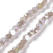 Transparent Electroplate Glass Beads Strands, Imitation Jade, AB Color Plate, Faceted, Flat Round, Rosy Brown, 4x2.5~3mm, Hole: 0.8~1mm, about 145~150pcs/strand, 20.08''(51cm)(GLAA-E036-06B)