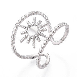 304 Stainless Steel Cuff Rings Components, Pad Ring Setting, Sun, Stainless Steel Color, Adjustable, Tray: 4mm, 16.5mm(X-STAS-N113-01P)