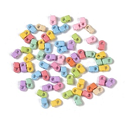 Spray Paint Alloy Beads, Lock, Mixed Color, 6.5x4x2.5mm, Hole: 1.5mm(PALLOY-H145-02)