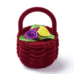 Velvet Ring Boxes, with Plastic and Ribbon, Flower Basket, Dark Red, 5.8x6cm(VBOX-F004-01B)