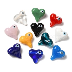 Handmade Lampwork Beads, Heart with Evil Eye, Mixed Color, 18x18x9mm, Hole: 1.8mm(LAMP-U001-02)