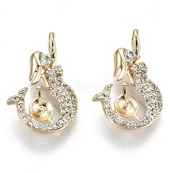 Brass Micro Pave Cubic Clear Zirconia Peg Bails Pendants, For Half Drilled Beads, Nickel Free, Mermaid Shape, Real 18K Gold Plated, 16x10x2.5mm, Hole: 1.5mm, Pin: 0.5mm(KK-N232-132-NF)