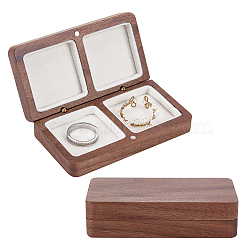 2-Slot Black Walnut Jewelry Magnetic Storage Boxes, Jewellery Organizer Travel Case, with Velvet Inside, for Necklace, Ring Earring Holder, Rectangle, White, 10x5.6x2.5cm, Inner Diameter: 3.9x3.9x0.6cm(CON-WH0095-09A)