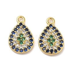 Brass Micro Pave Cubic Zirconia Pendants, Long-Lasting Plated, Cadmium Free & Lead Free, Teardrop, Real 18K Gold Plated, 12x7.5x2mm, Hole: 1mm(KK-S391-06G)