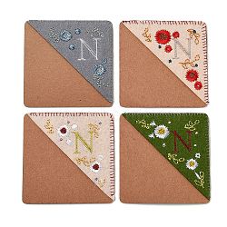 4Pcs Letter Personalized Hand Embroidered Corner Bookmarks, Four Season Flower Embroidered Bookmarker for Books Reading Gift, Letter.N, 95x95mm(JX587N)