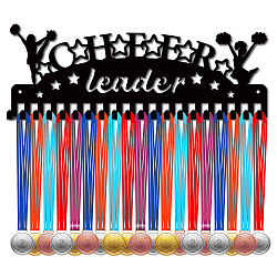 Iron Medal Holder Frame, 20 Hooks Medals Display Hanger Rack, with Screws, Black, Cheerleader, Human, 146x400mm, Hole: 5mm(ODIS-WH0028-101)