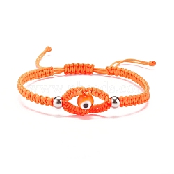 Lampwork Evil Eye Braided Bead Bracelet, Adjustable Friendship Bracelet for Women, Orange, Inner Diameter: 2-1/8~3-1/2 inch inch(5.3~8.8cm)(BJEW-JB07857-01)