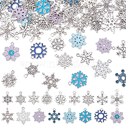 17 Style Alloy Pendants, Snowflake, Mixed Color, Pendants: 128pcs(PALLOY-PH0001-96)