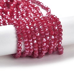 Opaque Glass Beads Strands, Faceted, Round, Cerise, 4mm, Hole: 0.7mm, about 88~95pcs/strand, 12.99~14.06 inch(33~35.7cm)(EGLA-A035-P4mm-A16)