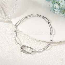 304 Stainless Steel Paperclip Chains Bracelets with Screw Carabiner Lock for Women, Tarnish Free, Stainless Steel Color, 7.48 inch(19cm)(BJEW-JB14206)