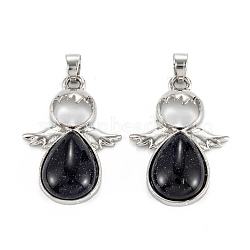 Synthetic Blue Goldstone Pendants, with Platinum Tone Alloy Findings, Angel, 35x24.5x6mm, Hole: 6x5mm(G-H180-03P)