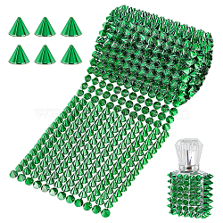 12-Row Resin Spike Stud Cone Flatback Punk Rock Trim Mesh Bead Craft, Green, 97mm, 1 yard, about 0.9144m/set(FIND-GA0003-72C)