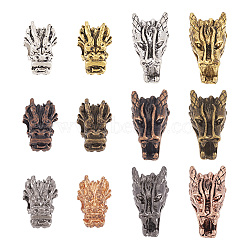 24 Pcs 12 Styles Tibetan Style Alloy Beads, Dragon Head, Mixed Color, 2pcs/style(FIND-TA0001-32)