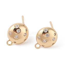 Brass Pave Clear Cubic Zirconia Stud Earring Findings, with Loop, Real 14K Gold Plated, 13x11mm, Hole: 1.6mm, Pin: 0.8mm(KK-N256-02G-A)