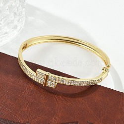 Brass Micro Pave Clear Cubic Zirconia Hinged Bangles for Women, Cadmium Free & Lead Free, Rack Plating, Long-Lasting Plated, Real 18K Gold Plated, 3/8 inch(1cm), Inner Diameter: 2-1/4x2-1/4 inch(5.75x5.85cm)(BJEW-K274-05G)