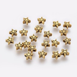 Tibetan Style Alloy Beads, Cadmium Free & Nickel Free & Lead Free, Star, Antique Golden, 6x6x3mm, Hole: 1mm(X-TIBEB-01-AG-NR)