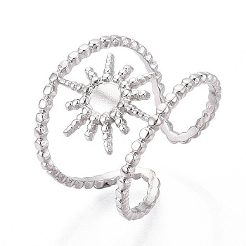 304 Stainless Steel Cuff Rings Components, Pad Ring Setting, Sun, Stainless Steel Color, Adjustable, Tray: 4mm, 16.5mm