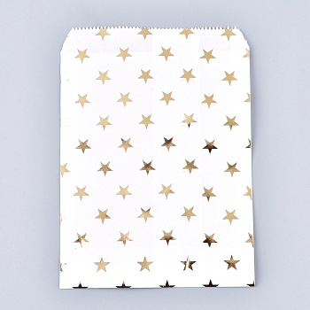 Star Pattern Eco-Friendly Kraft Paper Bags, Gift Bags, Shopping Bags, Rectangle, Gold, 18x13x0.01cm