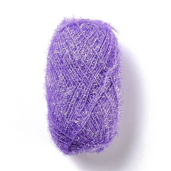 Polyester Crochet Yarn, Sparkling Scrubby Yarn, for Dish Scrubbies, Dishcloth, Decorating Crafts Knitting, Blue Violet, 10~13x0.5mm, 218.72 yard(200m)/roll