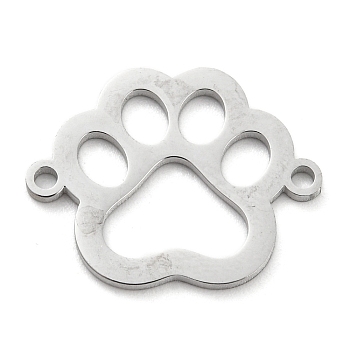 304 Stainless Steel Hollow Connector Charms, Paw Print Links, Stainless Steel Color, 15x19x1mm, Hole: 1.4mm