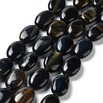 Natural Blue Tiger Eye Beads Strands, Dyed, Flat Oval, 17.5~18x12.5~13x6mm, Hole: 1.2mm, about 22pcs/strand, 15.55''(39.5cm)