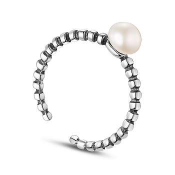 SHEGRACE Vintage 925 Sterling Silver Twisted Cuff Rings, Open Rings, with Shell Pearl, Silver, 16mm