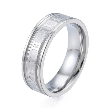 201 Stainless Steel Roman Numeral Finger Ring for Women, Stainless Steel Color, Inner Diameter: 17mm
