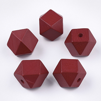 Painted Natural Wooden Beads, Faceted, Polygon, Dark Red, 19~20x19~20x19.5~20.5mm, Hole: 4mm