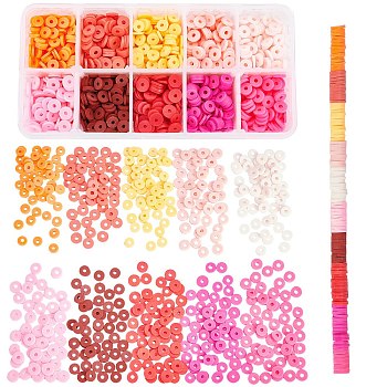 SUNNYCLUE 2700Pcs 10 Colors Flat Round Handmade Polymer Clay Beads, Disc Heishi Beads for Hawaiian Earring Bracelet Necklace Jewelry Making, Mixed Color, 6x1mm, Hole: 2mm, about 270pcs/color