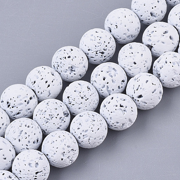 Spray Painted Natural Lava Rock Beads Strands, Round, White, 6~7mm, Hole: 0.7mm, about 59~62pcs/Strand, 15.75 inch(40cm)