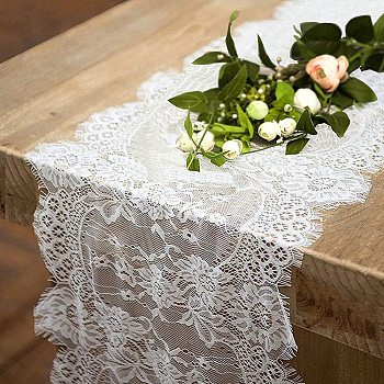 Polyester Lace Table Runners, for Wedding Party Festival Home Tablecloths Decorations, Rectangle, White, 3000x360mm