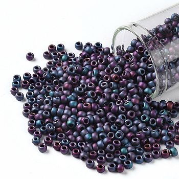 TOHO Round Seed Beads, Japanese Seed Beads, (705) Matte Color Frost Iris Blue, 8/0, 3mm, Hole: 1mm, about 222pcs/10g