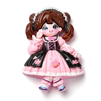 Cartoon Girls Opaque Resin Decoden Cabochons, Doll, Pink, 53.5x37x11mm
