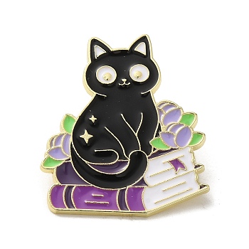 Enamel Pins, Golden Alloy Brooches for Backpack Clothes, Cat, Black, 33x28x1.5mm