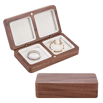 2-Slot Black Walnut Jewelry Magnetic Storage Boxes, Jewellery Organizer Travel Case, with Velvet Inside, for Necklace, Ring Earring Holder, Rectangle, White, 10x5.6x2.5cm, Inner Diameter: 3.9x3.9x0.6cm