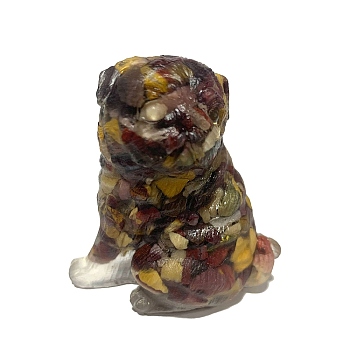 Resin Dog Figurines, with Natural Mookaite Chips inside Statues for Home Office Decorations, 50x35x55mm