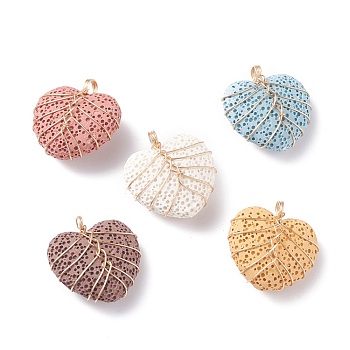 Unwaxed Natural Lava Rock Beads Pendants, with Real 18K Gold Plated Copper Wire Wrapped, Heart, 25x24.5x11.5mm, Hole: 3mm