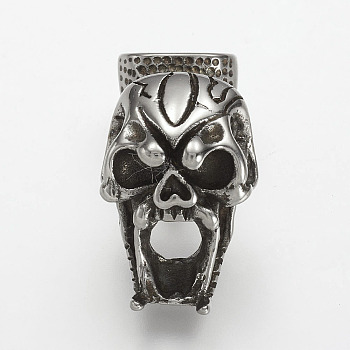 304 Stainless Steel Clasp Rhinestone Settings, Skull, Antique Silver, 25x16x22mm, Hole: 5x10mm, Fit for 4x4mm rhinestone