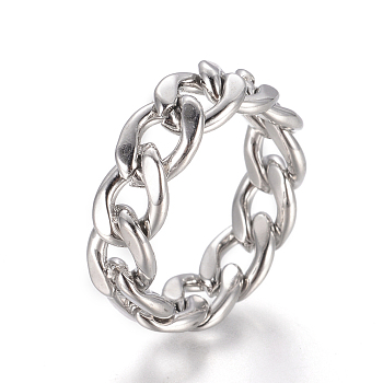 Unisex 304 Stainless Steel Rings, Curb Chains Finger Rings, Unwelded, Wide Band Rings, Stainless Steel Color, Size 7, 17mm, 7mm