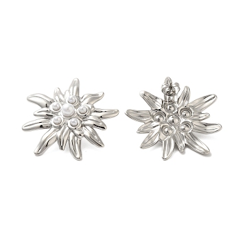 304 Stainless Steel Shell Pearl Flower Stud Earrings for Women, Stainless Steel Color, 36.5x35.5mm