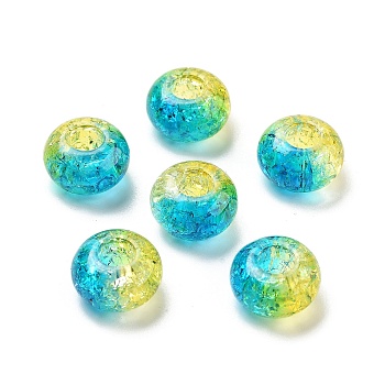 Two Tone Transparent Crackle Acrylic European Beads, Large Hole Beads, Rondelle, Dark Turquoise, 14x8.5mm, Hole: 5.5mm, about 537pcs/500g