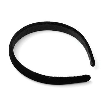 Plastic Hair Bands, with Velvet Cloth Covered, Black, 110mm