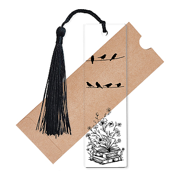 Acrylic Bookmarks, with Polyester Tassel Decorations, Rectangle Bookmarks, Bird Pattern, 118x35x2.5mm, Hole: 5mm