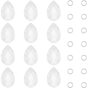 DIY Teardrop Suncatcher Making Finding Kits, including Glass Pendants, 304 Stainless Steel Jump Rings, Clear, 36x24x11.5mm, Hole: 1.6mm, 14pcs